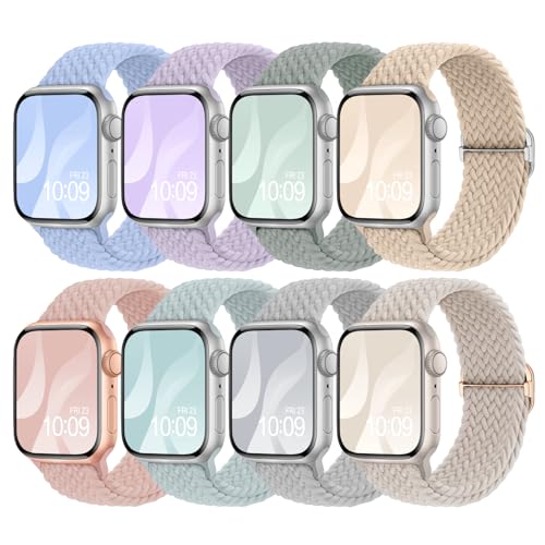 Image of 8 Pack Braided Stretchy Solo Loop Compatible with Apple Watch Bands Women