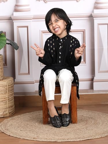 Image of POLKA TOTS Boys Cotton Ethnic Kurta Pajama Set with Attached Koti | Ethnic Motif Wear Kids Kurta Pyjama for Boys & Toddlers | Traditional Dress for Weddings & Festivals | Festive Jubba Set for Babies