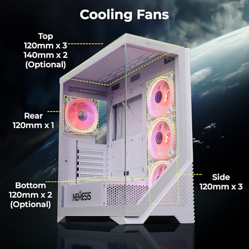 Image of ZEBRONICS Nemesis Premium Gaming Cabinet /Case, Mid-Tower, Supports ATX | mATX, 4X Center Infinity ARGB Fans, AIO Upto 360mm, LED Control Switch, Front + Side Tempered Glass, USB 3.0 (White)