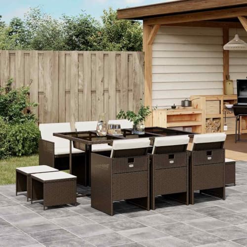 LoogCape Salon de jardin de 11 pièces avec coussins marron en polyrotin - Design cube peu encombrant pour terrasse, balcon et jardin - Résistant aux UV