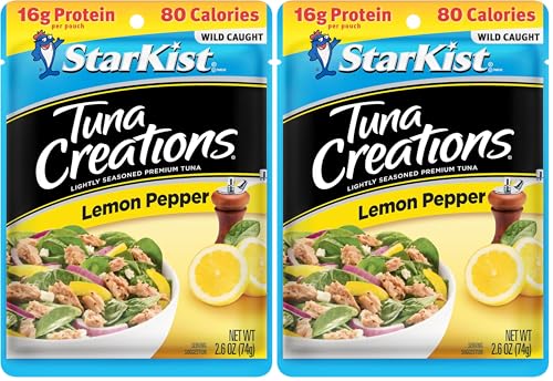 Image of StarKist Tuna Creations Lemon Pepper Pouch (2.6 oz - 2 Pack) Wild Caught, High Protein Shelf Stable Seafood, Gluten Free, Soy Free, No Draining, Ready to Eat for Salads and Sandwiches