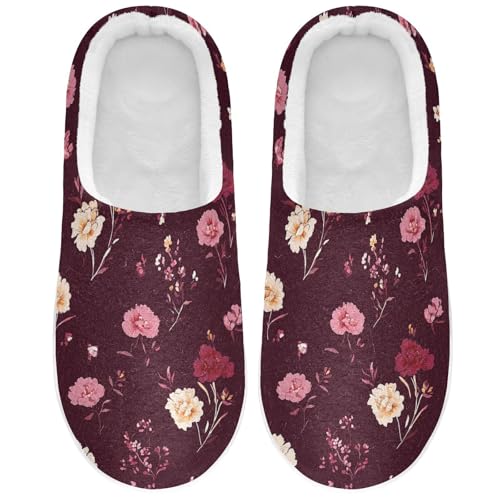 JUNZAN Flowers Carnation Iris Peonies Burgundy Womens Cotton Slippers Comfortable Memory Foam Travel Slippers for Travel Funny Presents 6-7