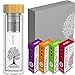 amapodo Zestaw upominkowy do herbaty – butelka na herbatę + herbata ziołowa + herbata owocowa [4 x rodzaje herbaty = 480 g] zapakowany w pudełko na prezent – podziękowanie – prezenty dla kobiet – zestaw do herbaty – oferta dla miłośników herbaty