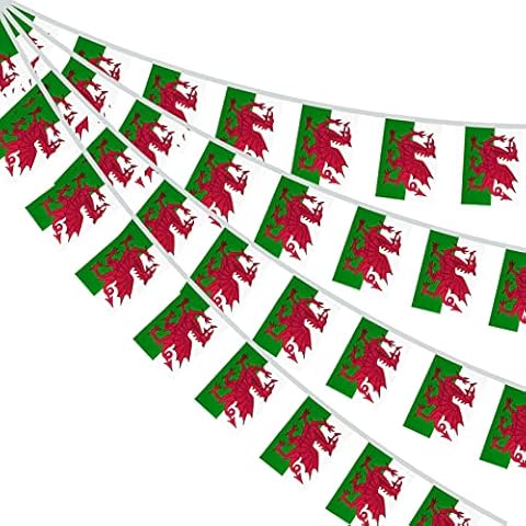 Welsh Bunting, 30 PCS 14*21cm Small Welsh Flags 9m in Total, Polyester Fabric Craft Waterproof Durable welsh flag bunting for Euro Cup Football Championships Sports Events St David's Day Cover