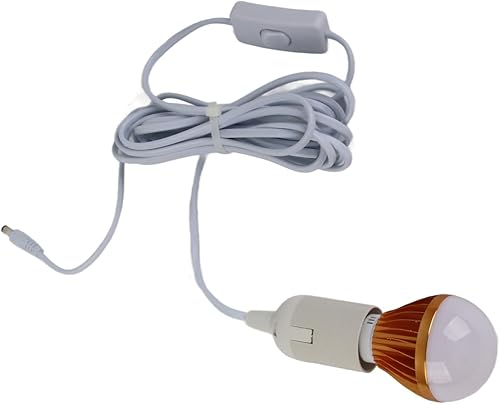 Miniatura 6 de Bombilla E27 de 12 V 5 W con 9.8 ft DC línea espiral bombilla LED luz blanca solar para tienda de campaña bombilla manual interruptor de bola