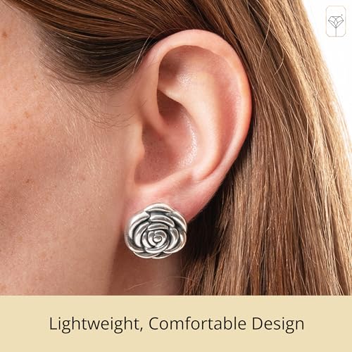 925 Sterling Silver Rose Earrings for Women | Hypoallergenic Elegant Dangle & Stud Earrings | Anti Tarnish Silver Rose Earring by MAX + STONE4