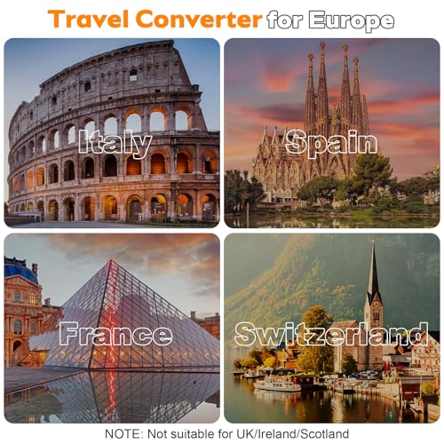 Voltage Converter US to Europe Travel:Worldwide 220V to 110V Voltage Converter with 2 USB A and 2 USB C, PD Fast Charge Adapter Plug Power Converter for France Italy Spain etc(White)4