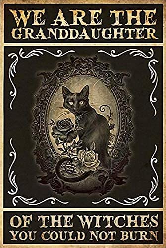 kisoyo Black Cat We Are Granddaughters Of Witches Halloween Iron Painting Tin Sign Bar Pub Garage Diner Cafe Home Wall Decor Home Decor Art Poster Retro Vintage Metal Tin Sign 8x12inch