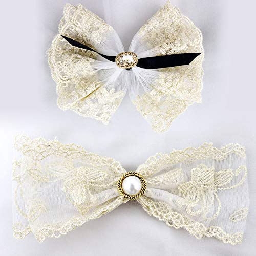 Vintage Style Lace Hair Bows Clips Large Bowknot Hair Barrettes Handmade Wedding Party Hair Decor Accessories 2 Pack For Women Girls