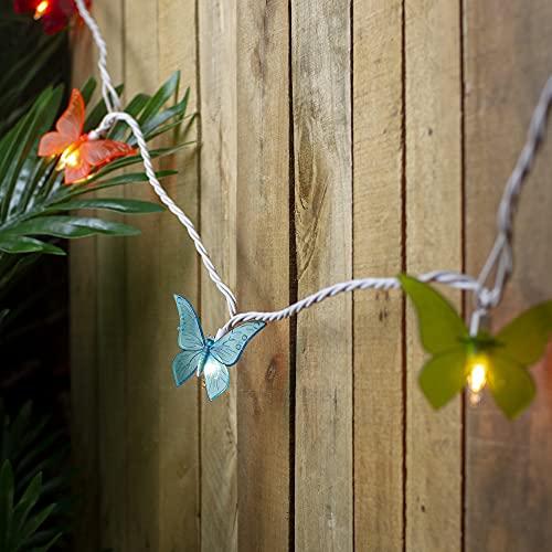 10-Count Vibrantly Colored Summer Butterfly Outdoor Patio String Light Set, 9Ft White Wire #TOP2
