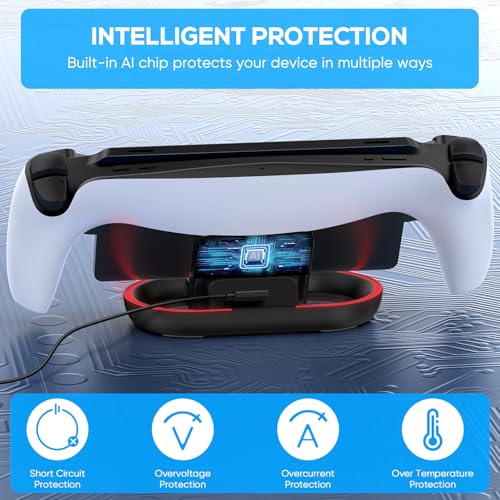 Image of FYOUNG Charging Dock Station for PlayStation Portal, Charger Stand for Ps Portal with Colorful Light and USB C Charging Cable, Handheld Stand Holder for PlayStation Portal (Black)