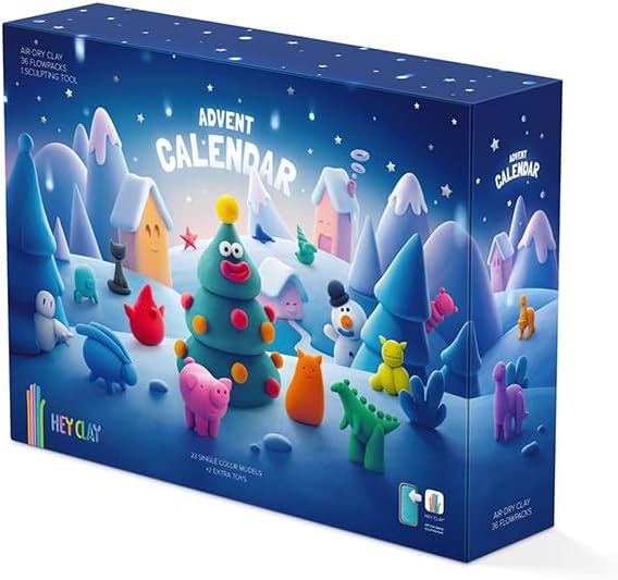 Fat Brain Toys Hey Clay Christmas Advent Calendar, Holiday Air Dry Clay Kit with Interactive App for Kids & Tweens, Modeling Clay and Crafts Set