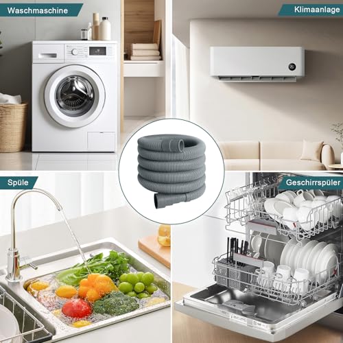 SDLDEER Ablaufschlauch Waschmaschine, 7m Verlängerung, Universeller Abwasserschlauch, inkl. Halterung, Schlauchverbinder und Schlauchschelle