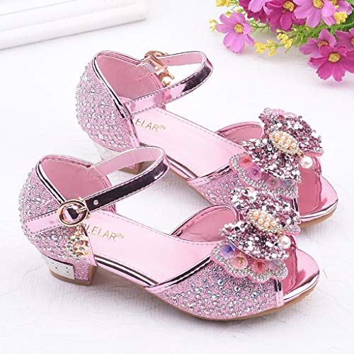 Konfa Baby Girls' Sandals Summer Bling Crystal Butterfly Princess Beach Peep-Toe Dress Shoes Slippers Big/Little Kid Medium Heels Boots (Pink, 11-12 Years Old) #TOP2