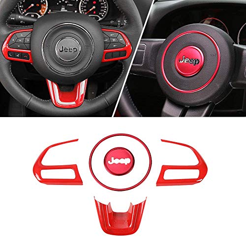 Sparkle-um 5pcs ABS Interior Decoration Trim Kit Steering Wheel Buttons Sequins Cover for Jeep Renegade 2015-2018（Red）.
