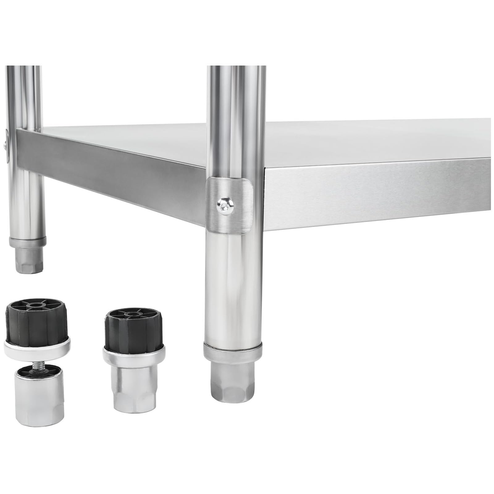 Royal Catering Table De Travail Adossée Cuisine Professionnel Préparation Confection Boucher Avec Tablette RCAT-120/60-N (120x60cm, Capacité 250 kg, Plan 150 kg + Étagère 100 kg, Dosseret 11 cm, Inox)