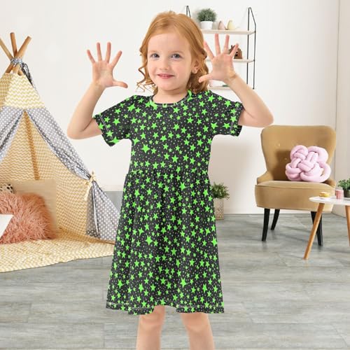 Toddler Girls' Dresses Black Green Stars Short Sleeve Sundress 208595524
