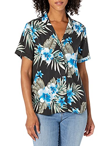 28 Palms Men's Relaxed-Fit Silk/Linen Tropical Shirt – Black/Blue Hibiscus Floral Print, X-Small - View #6