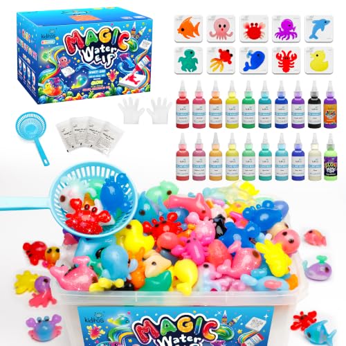 Kiditos Magic Water Elf Toy Kit – Squishies for Kids, 20 Gels & 10 Molds, Magic Gel Water Pets Sensory DIY Craft Kit, Party Favors & Summer Gifts for Kids Ages 3+