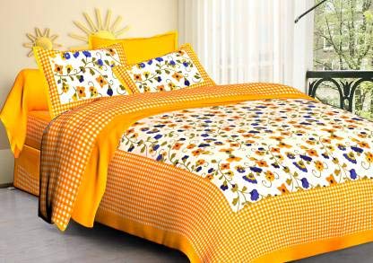 Rajasthani Jaipuri Traditional Luxury Sanganeri Print 144 TC Cotton Double Size Bedsheet with 2 Pillow Covers - Yellow Geometry by DADA GANESH® (B09PHMMXHY) Amazon Price History, Amazon Price Tracker