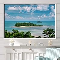 Framed Canvas Wall Art Coastal Scenery Aerial Coastal Cool Multicolor Ocean Photography Realism Relax/Calm - 16x24 inches