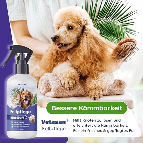 Vetasan Fellpflege Hunde & Katzen 250ml Entfilzungsspray I Langhaar Fell Spray Anti Filz zum Verfilzungen entfernen I Hundeparfüm/Hund Deo gegen Geruch