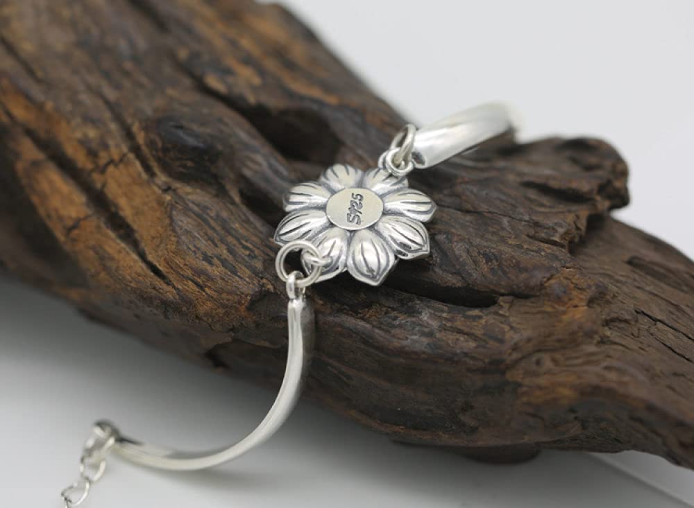 Silber Armband Damen 925,925 Sterling Silber Armband Vintage Lotus Freundschaftsarmband Einstellbare Glücksschmuck Geschenke Für Frau Freundin Zum Geburtstag