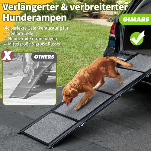 Gimars 180 cm Extra Lange Hunderampe, Tragbare & Faltbare Rampe für Hunde, rutschfeste Hunderampen für Autos, LKWs und SUVs, Hunderampe Auto Klappbar für große und mittelgroße Hunde bis zu 110 kg