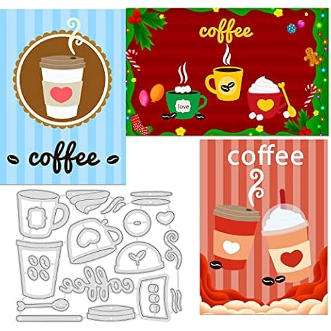 INFUNLY 16pcs Christmas Coffee Cup Cutting Dies Tea Cup Metal Die Cuts Embossing Stencils Tool for Card Making DIY Scrap-Booking Album Decorative Cover
