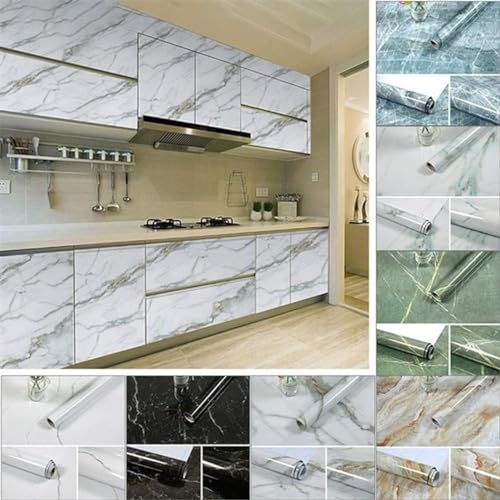 Image of VOLITO Self Adhesive Marble Wallpaper Kitchen Wallpaper Oil Proof & Waterproof Wallpaper for Cabinet Makeover, Almirah, Plastic & Tabletop, Wardrobe (60x200cm) (V-White Gold)