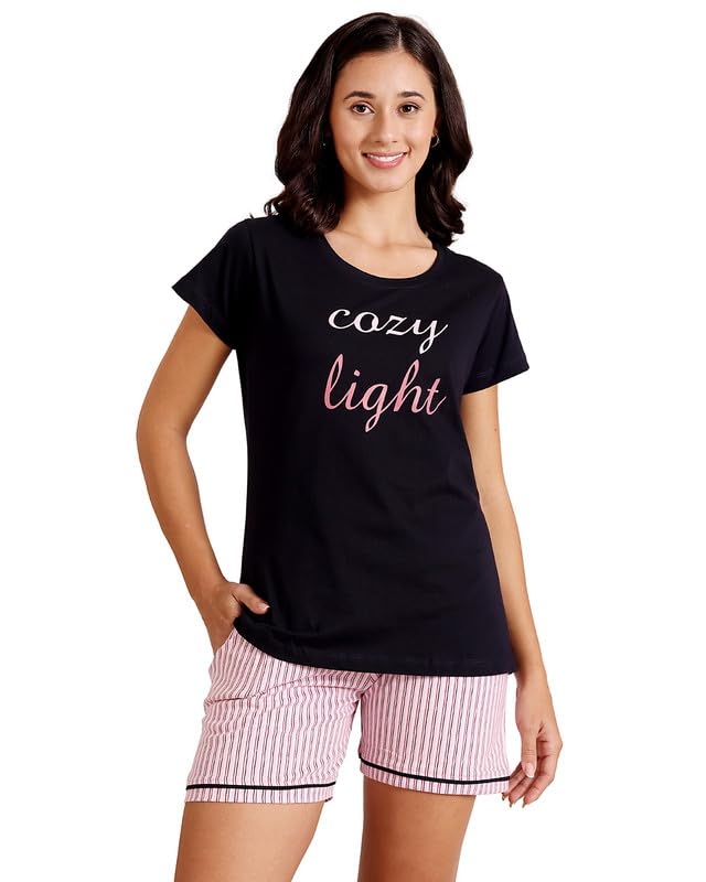 bodycare Women's Cotton Printed T-Shirt and Shorts Set | Soft & Breathable Nightwear | Short Sleeves | Loungewear Co-Ord Set BSSS17031-picture-26