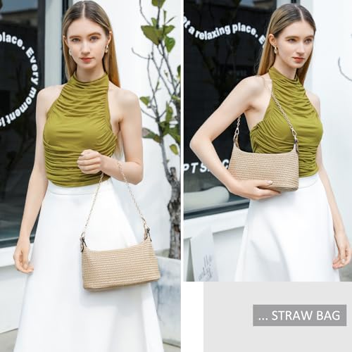 Image of CROJUYI Straw Shoulder Bag for Women Soft Small Woven Shoulder Purse Handbag,Beach Tote Straw Bag for Summer