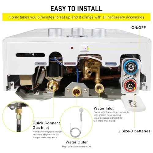 Gas Water Heater 16L Outdoor Instant LPG Water Heater, Tankless Propane Water Eater with Digital Display and Multi-Protection for Camping, Trips, RV, Pet Washing (White, 16L) - Image 8
