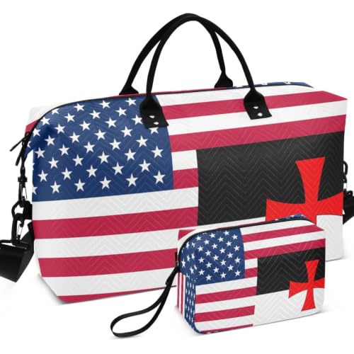 Bolsas de viaje para gimnasio con estampado completo de bandera estadounidense y bolsa auxiliar