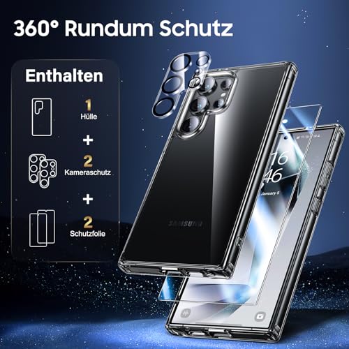 UniqueMe für Samsung Galaxy S24 Ultra Hülle, 5-in-1-Set Handyhülle für Samsung S24 Ultra Case Rundumschutz Schutzhülle Cover,1 Handyhülle & 2 Schutzfolie & 2 Kameraschutz - Transparent 2