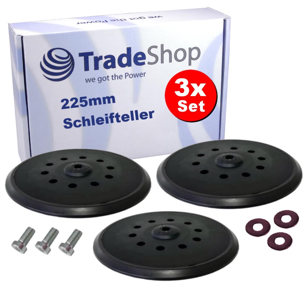 Trade-Shop - Juego de 3 discos de cierre autoadherente para lijadora y discos de apoyo (225 mm, rígidos, compatibles con FLEX jiraffe WST 700 VV, WSE 7 Vario sustituye a 501.360, 366.862)
