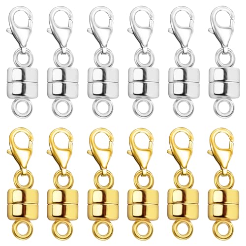 OHINGLT Magnetic Necklace Clasp Extra Strong Gold and Silver Plated Magnet Jewelry Clasps Converters Bracelet Extender for Women Seniors