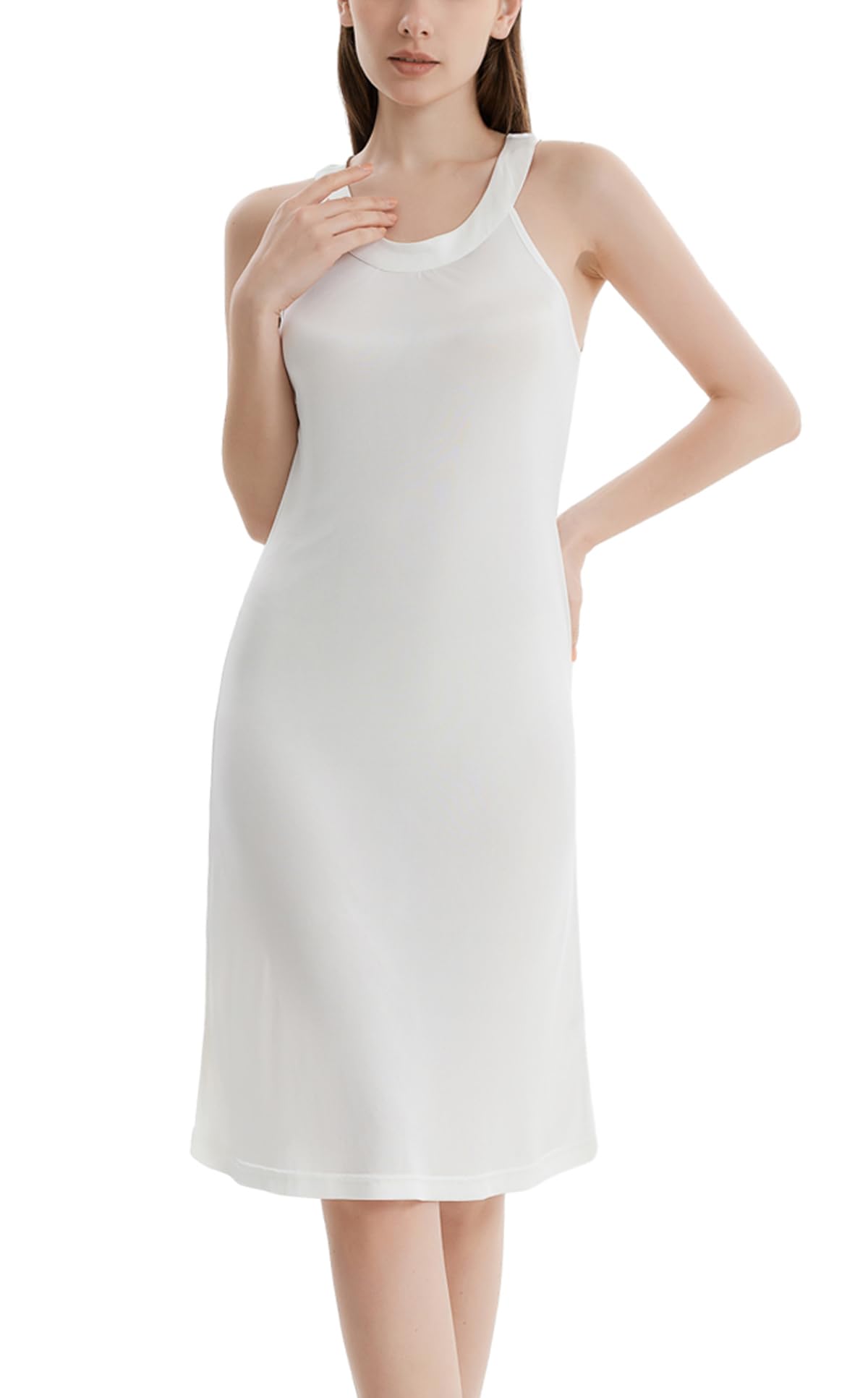 MOROUTLINE Mulberry Silk Nightgown Women’s Elegant Halter Neck Nightdress Sleeveless Sleepwear Tank Pajamas Dress Night Shirt