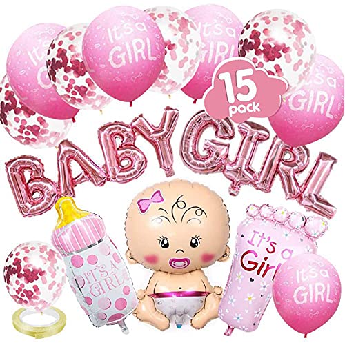 Lostwry Decorazioni Baby Shower per Ragazza, Rosa Palloncini Nascita Bimbo, Striscioni per Baby Shower, Gender Reveal Alluminio Foglio Palloncini per Bambini Ragazza Decorazione per Feste