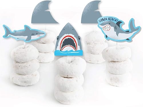 Miniatura 2 de Big Dot of Happiness Shark Zone - Juego de 24 adornos transparentes para cupcakes de postre para fiesta de cumpleaños o fiesta de cumpleaños