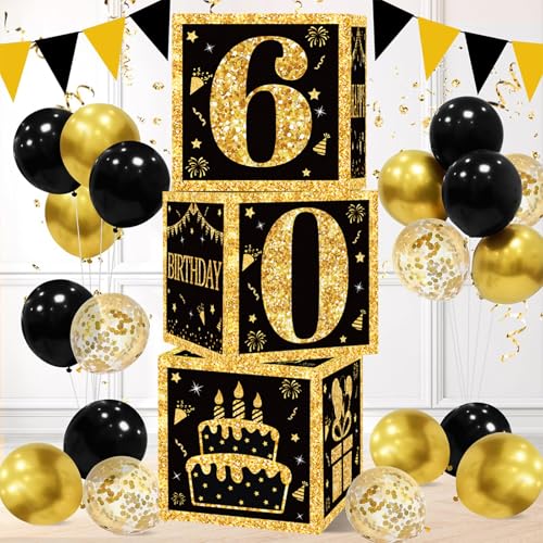 Black Gold Happy 60th Balloon Boxes