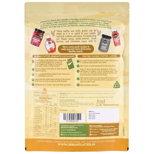Image of Urban Platter Puffed Amaranth, 200g (Rajgira | High in Protein & Fibre | Healthy Puffed Snack | Gluten-Free)