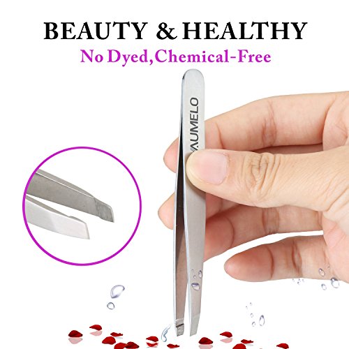 Tweezers Set 4-Piece Professional Stainless Steel Tweezers Gift With Travel Case By Aumelo - Best Precision Eyebrow And Splinter Ingrown Hair Removal Tweezer Tip,No Colored & Chemical Free #TOP3
