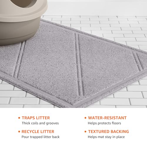Image of Amazon Basics Less-Mess Litter Trapping Cat Litter Box Mat, Soft on Kitty Paws, Waterproof, Scatter Control, 24 inch x 35 inch, Grey