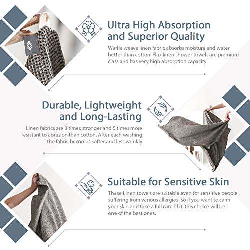 Pure 100% Linen Bath Towel - 30 X 60-Inch Soft Lightweight Travel Towel - Quick Dry Waffle Towels For Bathroom - Luxury Black-Natural Thin Hair Towel For Gym Or Sauna - Sustainable Bath Sheet #TOP2