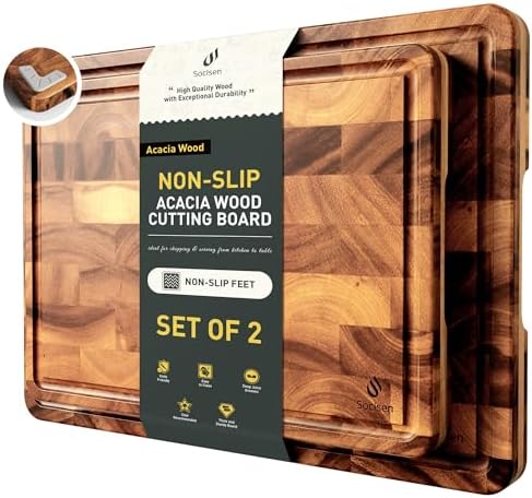 End Grain Cutting Board Set of 2 with Non-slip Feet, Reversible A...