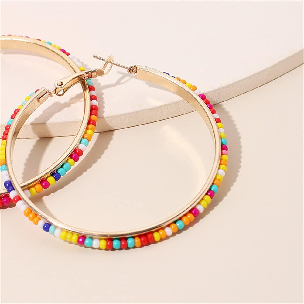 Behemian Circle Hoop Earrings Colorful Rainbow Rice Seed Bead Beaded Round Loop Dangle Earrings for Women Jewelry Gift - Image 5