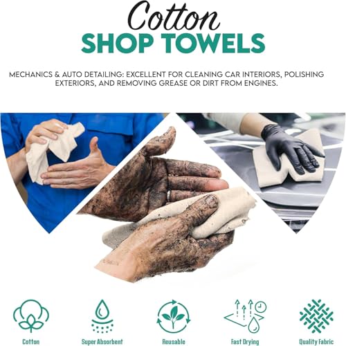ZUPERIA Cotton Shop Towel – Multipurpose Cleaning Cloths (14\" x 12\" - Pack of 150 - White) Reusable Shop Rags for Automobiles, Industrial, Restaurants, Garage, and Homes - Thumbnail 5