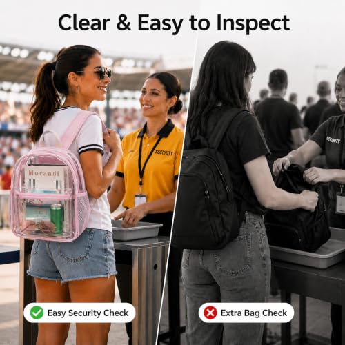 Image of ZENPUNK Clear Backpack for Stadium Events, 12x11x5 Stadium Clear Bag, Pink