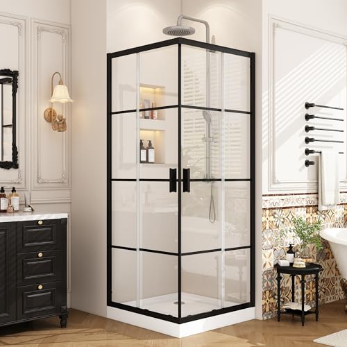 Sunrosa Corner Shower Enclosure 36" x 36" x 72", Black